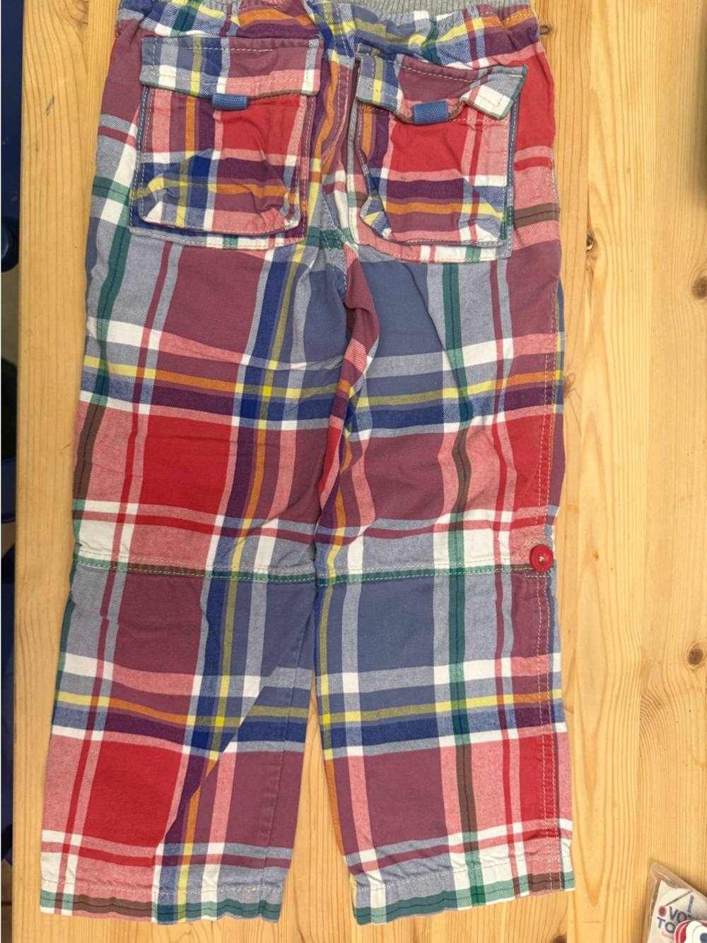Mini Boden 104 4 plaid pants roll up to shorts red with drawstring EUC - Picture 4 of 4